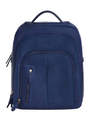 Blue Leather Laptop Backpack