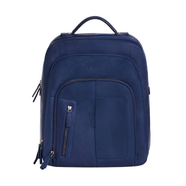 Blue Leather Laptop Backpack