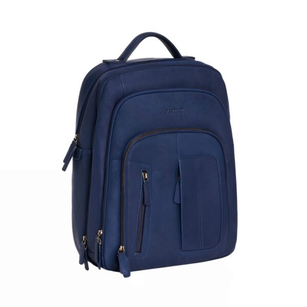 Blue Leather Laptop Backpack