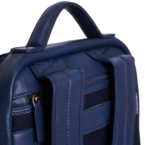 Blue Leather Laptop Backpack